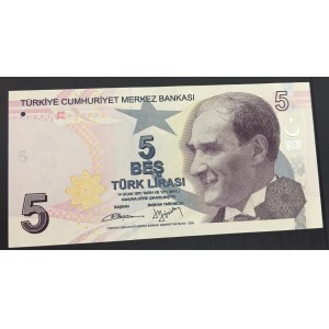 Turkey, 5 Lira, 2013, UNC, p222b, 9/2. Emission, B001 first prefix.