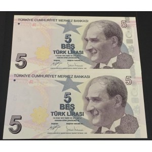 Turkey, 5 Lira, 2017, UNC, p222c, 9/3. Emission, C001, (Total 2 banknotes)