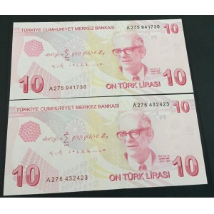 Turkey, 10 Lira, 2009, UNC, p223a, 9/1. Emission, (Total 2 banknotes)