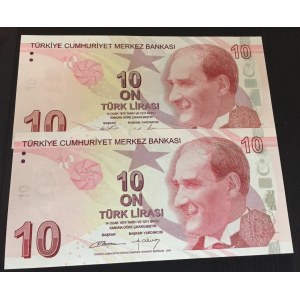 Turkey, 10 Lira, 2009, UNC, p223a, 9/1. Emission, LOW SERİAL NUMBER and TWINS NUMBER (Total 2 banknotes)