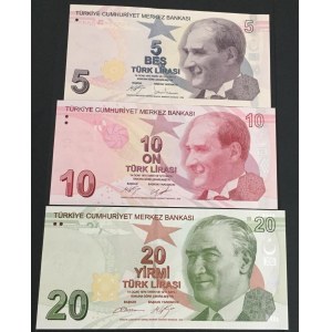 Turkey, 5 Lira, 10 Lira and 20 Lira, 2017, UNC, p222c/p223c/p224c, 9/3. Emission, C prefix, (Total 3 banknotes)