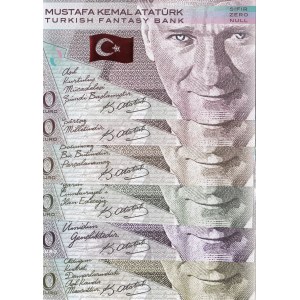 Türkiye, 0 Euro, 2019, UNC, FANTASY BANKNOTES, (Total 6 banknotes)