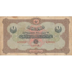 Turkey, Ottoman Empire, 1 Lira, 1916, FINE (+), p83, TALAT