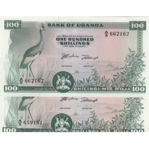 Uganda, 100 Shillings, 1966, UNC, p5a, (Total 2 Banknotes)