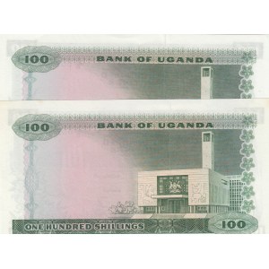 Uganda, 100 Shillings, 1966, UNC, p5a, (Total 2 Banknotes)