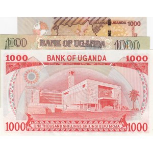 Uganda, 1000 Shillings, 1986/ 2009/ 2010, UNC, p26/ p43c/ p49a, (Total 3 Banknotes)