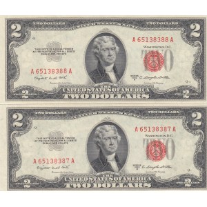 United States of America, 2 Dollars, 1953, UNC, p380b, (Total 2 consecutive banknot)