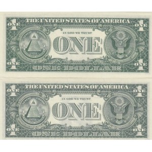 Unıted States of America, 1 Dollar (2), 1963/1969, UNC, P443/p449, VERY LOW SERIAL NUMBER and TWIN NUMBERS, (Total 2 banknotes)