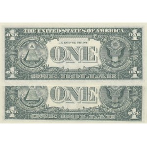 Unıted States of America, 1 Dollar (2), 1969, UNC, p449, VERY LOW SERIAL NUMBER and TWIN NUMBERS, (Total 2 banknotes)