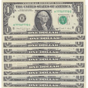 Unıted States of America, 1 Dollar (9), 1974/1988, UNC, p455/p474/p480, NICE NUMBERS, (Total 9 banknotes)