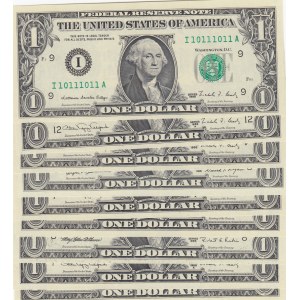 Unıted States of America, 1 Dollar (9), 1981/1995, UNC, p468/p480/p496, NICE NUMBERS, (Total 9 banknotes)