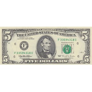 Unıted States Of America, 5 Dollars, 1995, UNC, p498