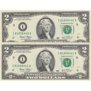 Unıted States of America, 2 Dollars (2), 2003, UNC, p516, (Total 2 consecutive banknotes)