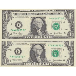 Unıted States of America, 2 Dollars (2), 2003, UNC, p516, (Total 2 consecutive banknotes)