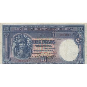Uruguay, 10 Pesos, 1935, VF, p30a