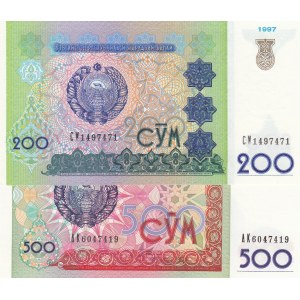 Uzbekistan, 200 Sum and 500 Sum, 1997/1999, UNC, p80/p81, (Total 2 banknotes)