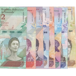 Venezuela, 2 Bolivares, 5 Bolivares, 10 Bolivares, 20 Bolivares, 50 Bolivares, 100 Bolivares, 200 Bolivares and 500 Bolivares, 2018, UNC, (Total 8 banknotes)