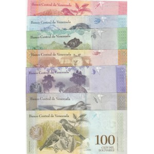 Venezuela, 10 Bolivares, 500 Bolivares, 1000 Bolivares, 2000 Bolivares, 5000 Bolivares, 10.000 Bolivares and 20.000 Bolivares, 2016/2017, UNC, (Total 7 banknotes)