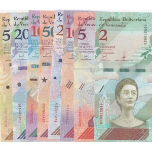 Venezuela, 2 Bolivares, 5 Bolivares, 10 Bolivares, 20 Bolivares, 50 Bolivares, 100 Bolivares, 200 Bolivares, 200 Bolivares and 500 Bolivares, 2008, UNC, (Total 8  banknotes)