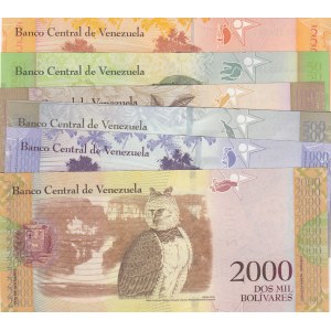 Venezuela, 5 Bolivares, 50 Bolivares, 100 Bolivares, 500 Bolivares (2), 1000 Bolivares and 2000 Bolivares, 2007/2016, UNC, (Total 7 banknotes)
