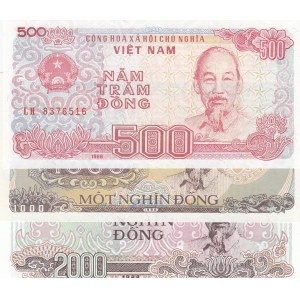 Viet Nam, 500 Dong, 1000 Dong, 2000 Don, 1988, UNC, p101/p102/p103, (Total 3 banknotes)
