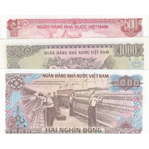 Viet Nam, 500 Dong, 1000 Dong, 2000 Don, 1988, UNC, p101/p102/p103, (Total 3 banknotes)