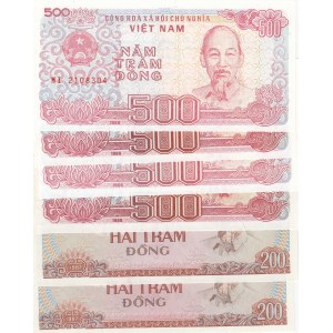 Vietnam, 200 Dong ve 500 Dong, 1987, UNC, p100a/ p101a, (Total 6 Banknotes)
