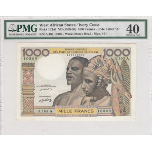 West African States, 1000 Francs, 1959-1965, XF, p103Al (PMG 40)