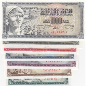Yugoslavia, 5 Dinara, 10 Dinara, 20 Dinara, 50 Dinara, 100 Dinara, 500 Dinara and 1000 Dinara, 1968 / 1981, UNC, p81… p92, (Total 7 banknotes