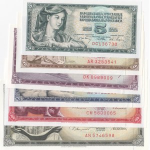 Yugoslavia, 5 Dinara, 10 Dinara, 20 Dinara, 50 Dinara and 100 Dinara, 1968/1981, UNC, (Total 6 banknotes)