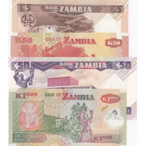 Zambia, 4 Pieces UNC Banknotes