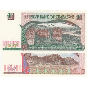 Zimbabve, 5 Dollars and 10 Dollars, 1997, UNC, p5b/ p6a, (Total 2 Banknotes)