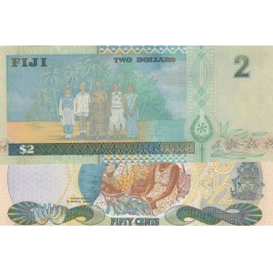 Bahamas 50 Cents and Fiji 2 Dollars, 2001/2002, UNC, p68/p104a, (Total 2 banknotes)
