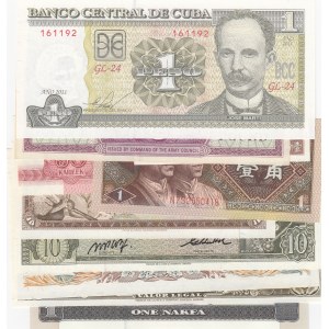 Mix Lot, Brazil 5 Cruzeiros, Argentina 1000 Pesos, Eritria 1 Nakfa, China 1 Jiao, Belarus 50 Rubles, Yugoslavia 10 Dinara, Bolivia 10 Pesos, Cuba 1 Peso, Great Britain 1 Pound (military banknot) and Hong Kong 1 Cent, (Total 10 banknotes)