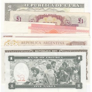 Mix Lot, Brazil 5 Cruzeiros, Argentina 1000 Pesos, Eritria 1 Nakfa, China 1 Jiao, Belarus 50 Rubles, Yugoslavia 10 Dinara, Bolivia 10 Pesos, Cuba 1 Peso, Great Britain 1 Pound (military banknot) and Hong Kong 1 Cent, (Total 10 banknotes)