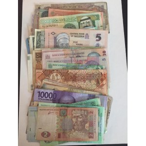 MIX LOT, Greece, Honduras, Cyprus, Nigeria, Hungary, Romania, Saudi Arabia, Turkey, Serbia, Guetemala, Qatar, Azerbaijan, Unıted States Of America, Indonesia, Turkmenistan, Ukraine, Georgia, Tacijistan and Bulgaria, (Total 65 banknotes)