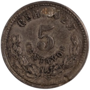 Mexico 1897 Cn M Silver 5 Centavos Mint Error