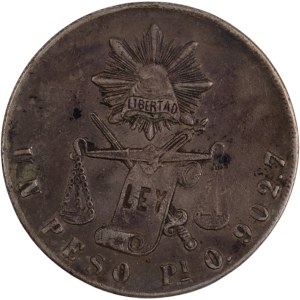 Mexico 1872 Pi O Silver Peso