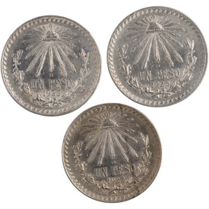 Mexico 1922, 1923, 1925 Silver 1 Peso (3 Pieces)