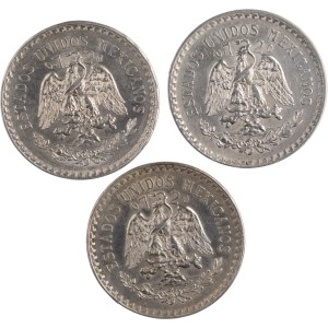 Mexico 1922, 1923, 1925 Silver 1 Peso (3 Pieces)