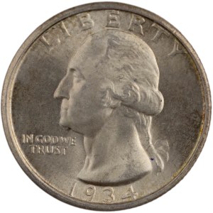Stati Uniti 1934 Washington Quarter d'argento 25 centesimi Motto medio