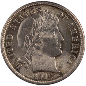 Stati Uniti 1916 Barber Dime d'argento 10 centesimi