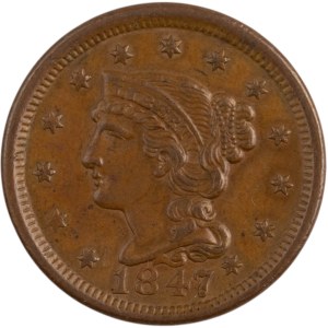United States 1847 Liberty Head 1 Cent Mint Error 4/4 R3