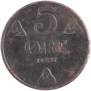 Norsko 1917 5 Ruda Mint Luster