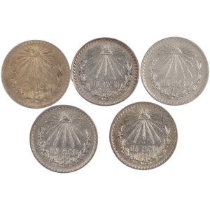 Mexico 1920/23/24/26/27 Silver 1 peso (5 Pieces)