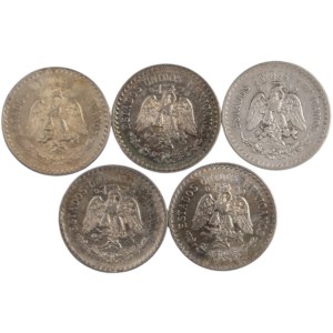 Mexico 1920/23/24/26/27 Silver 1 peso (5 Pieces)