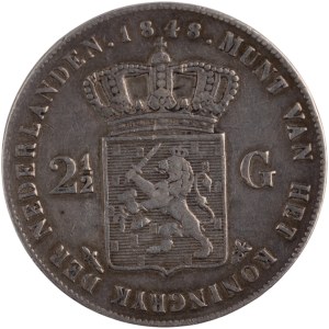 Netherlands 1848 Silver 2 1/2 Gulden
