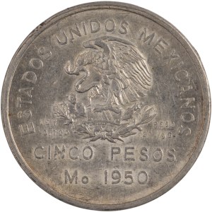 Mexico 1950 Silver 5 Pesos Southeastern Railroad