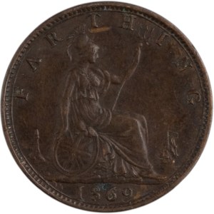 Grande-Bretagne 1869 Farthing Overdate (surdate)