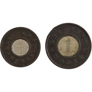 Wielka Brytania 1844 Victoria Half Penny Model i One Penny Model (2 sztuki)